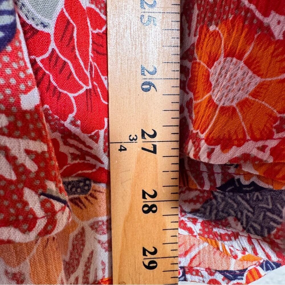 Cynthia Rowley Red Gold Floral Boho Blouse Womens 1X Fall Peasant Flowy Shirt - Picture 6 of 13